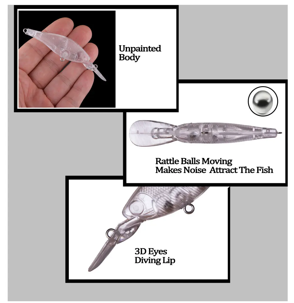 Señuelos minnow en blanco con sonajero – Flotantes para pintar - imagen 4