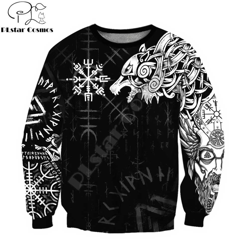 Fenrir-Sudadera con capucha para hombre, con estampado 3D de lobo Vegvisir Symbol Tattoo, Sudadera con capucha y cremallera Unisex, chándales informales KJ909 - imagen 2
