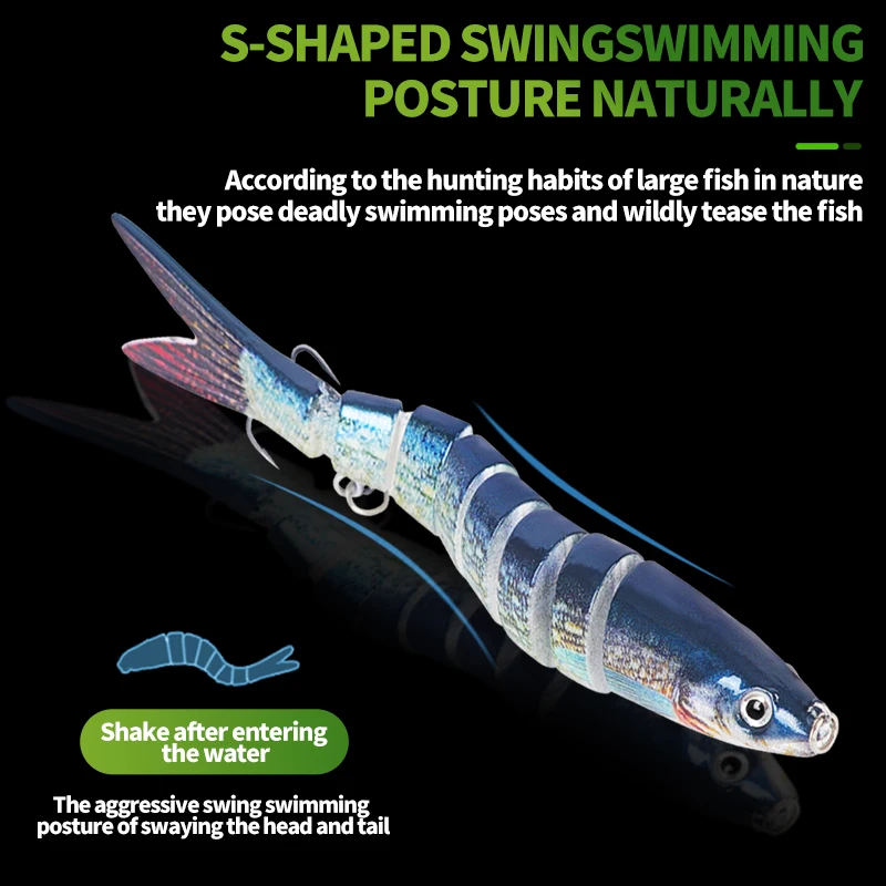 3 unids/set 8 segmentos Swimbait señuelo de pesca 135mm multiarticulado hundimiento lento ojos biónicos 3D herramienta de cebo de pesca aparejos de pesca - imagen 3