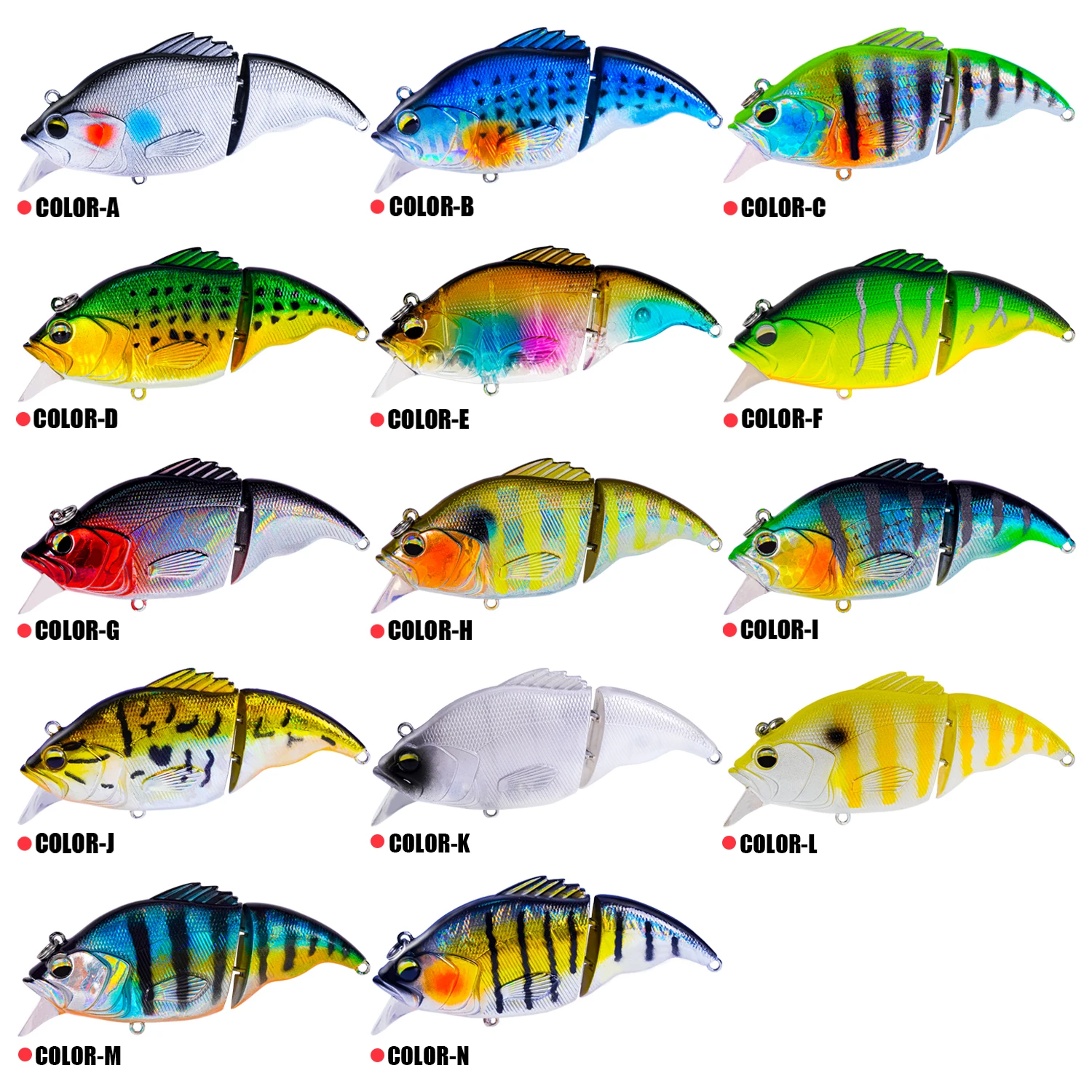 Descubra la amplia gama de señuelos de pesca vibrantes con color-a a color-n diseñado para experiencias de pesca efectivas y atractivas