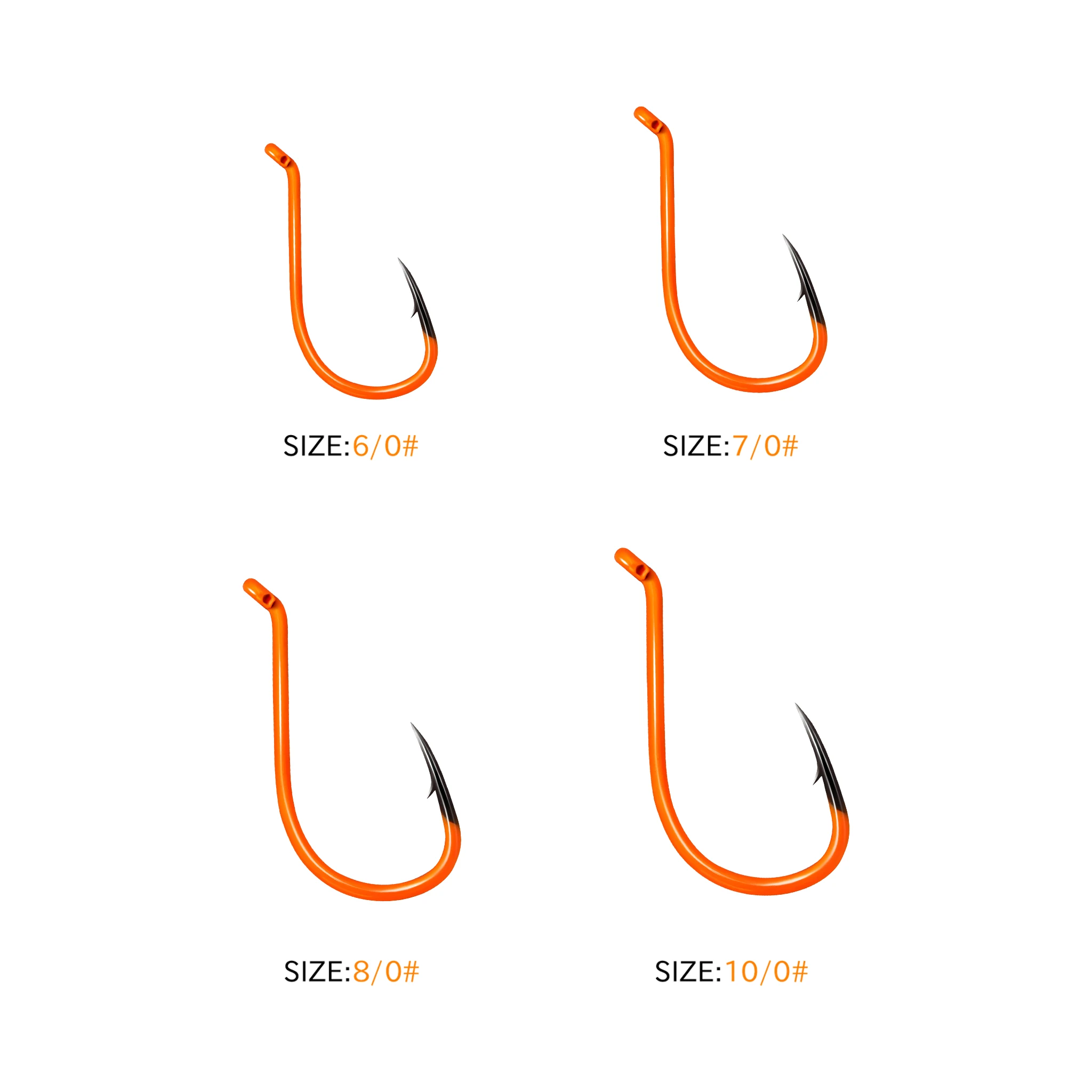 ZYZ 3 ~ 6 unids/lote ganchos de pulpo naranja 6/0 #   7/0 #   8/0 #   10/0 #   Anzuelos compensados afilados resistentes a la corrosión con revestimiento naranja fluorescente - imagen 5