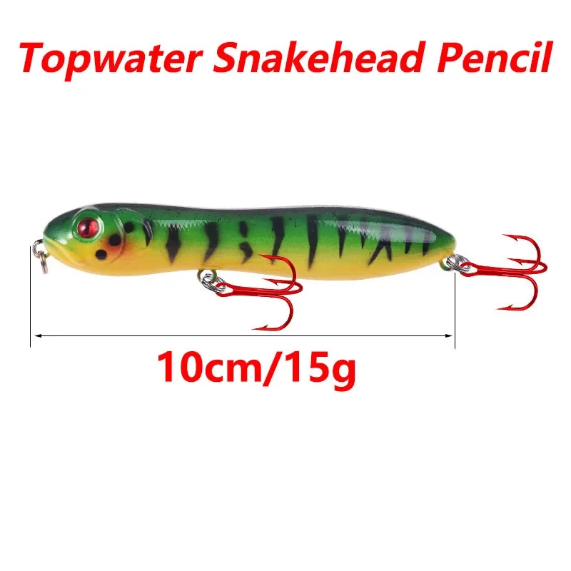 Señuelos de pesca de agua superior, 10cm, 15g, cabeza de serpiente flotante, Wobbler, cebo Artificial duro de plástico para lubina, Crankbaits, 1 ud. - imagen 4