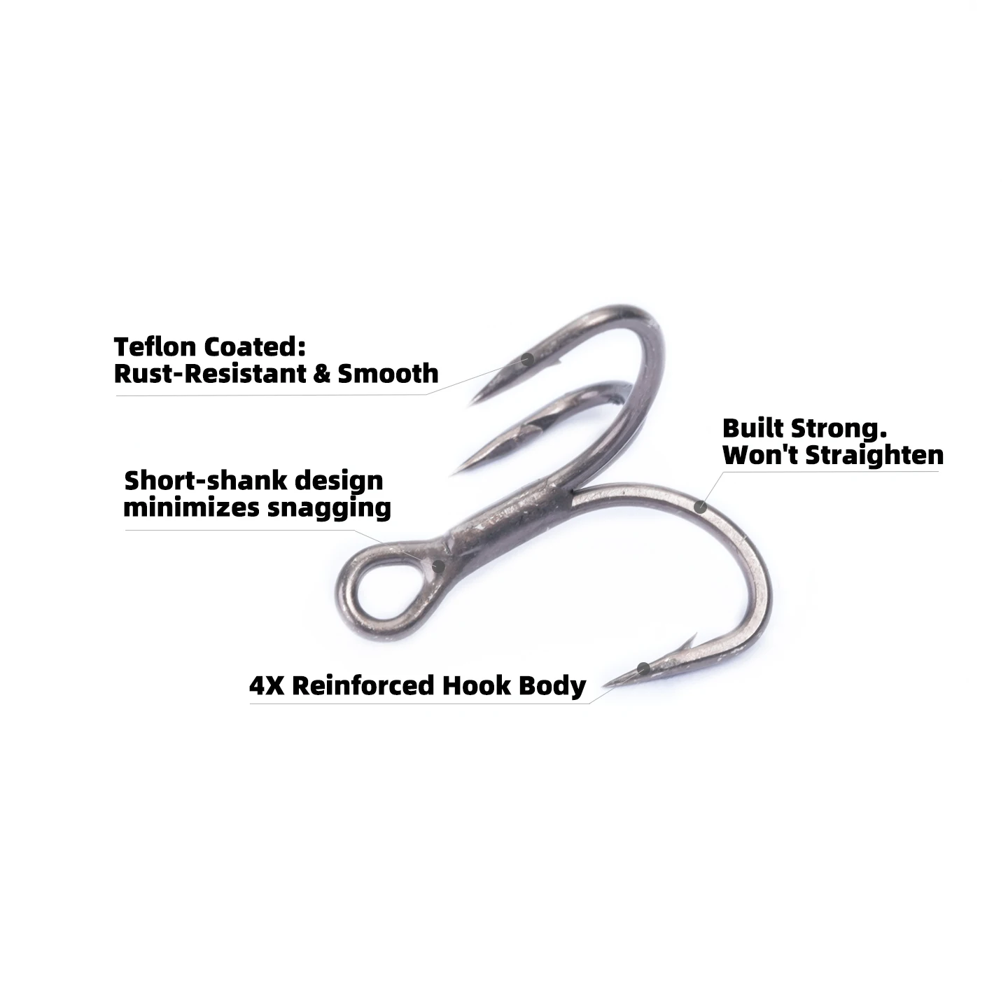 OUTKIT 10 Uds 6022 gancho triple recubierto de teflón 4x fuerte súper afilado 4-16 #   Aparejos de pesca con anzuelos triples de mar de acero de aleación antioxidante - imagen 3