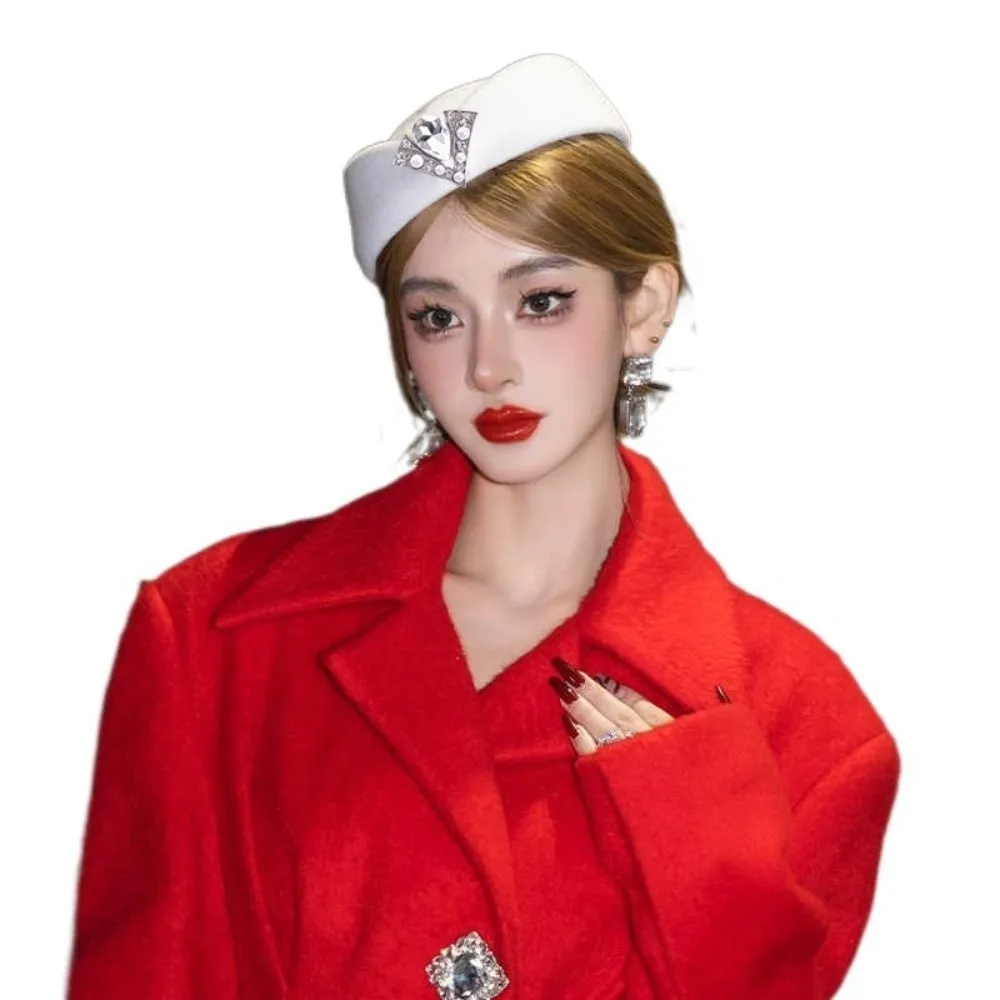 Nuevo Sombrero de copa con diamantes de imitación, pastillero Vintage francés de lana de Cachemira, sombrero informal, vestido de fiesta - imagen 2