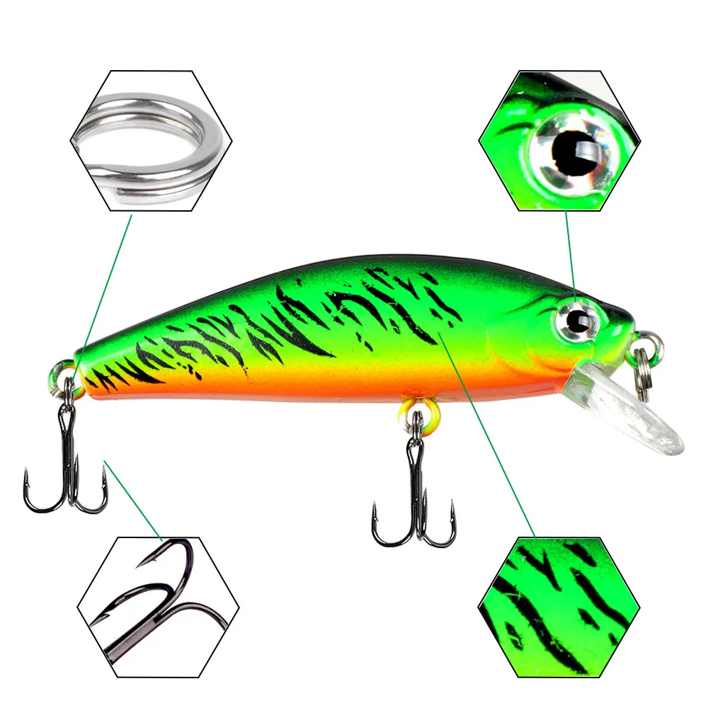 Señuelo de pesca que se hunde Minnow 6,5g/5cm Killer Sebarau Pavo Real ojos 3D cebo láser con 2 anzuelos Trible - imagen 3