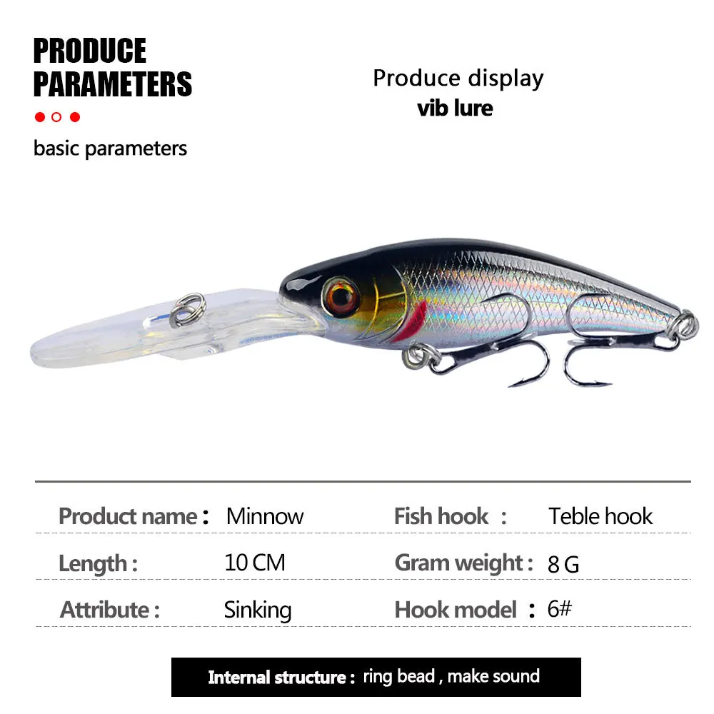 Señuelo de Pesca de pececillos, anzuelos de Pesca de 10CM y 8G, aparejos Wobbler, Crankbait, cebo duro Artificial de Japón, Swimbait, 1 unidad - imagen 5