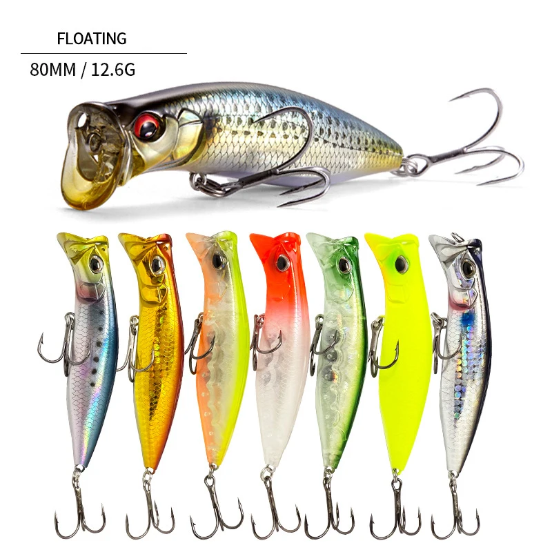 Señuelos de pesca Popper de superficie de 80mm y 12,6g, cebo Artificial de fundición larga, lápiz Topwater, Swimbait, Wobblers, harlino, lubina, Lucio