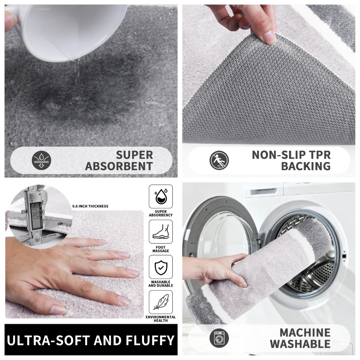 Alfombras de baño antideslizantes de microfibra para baño, esteras de baño absorbentes Extra suaves, alfombras lavables a máquina, alfombrillas de secado rápido - imagen 4