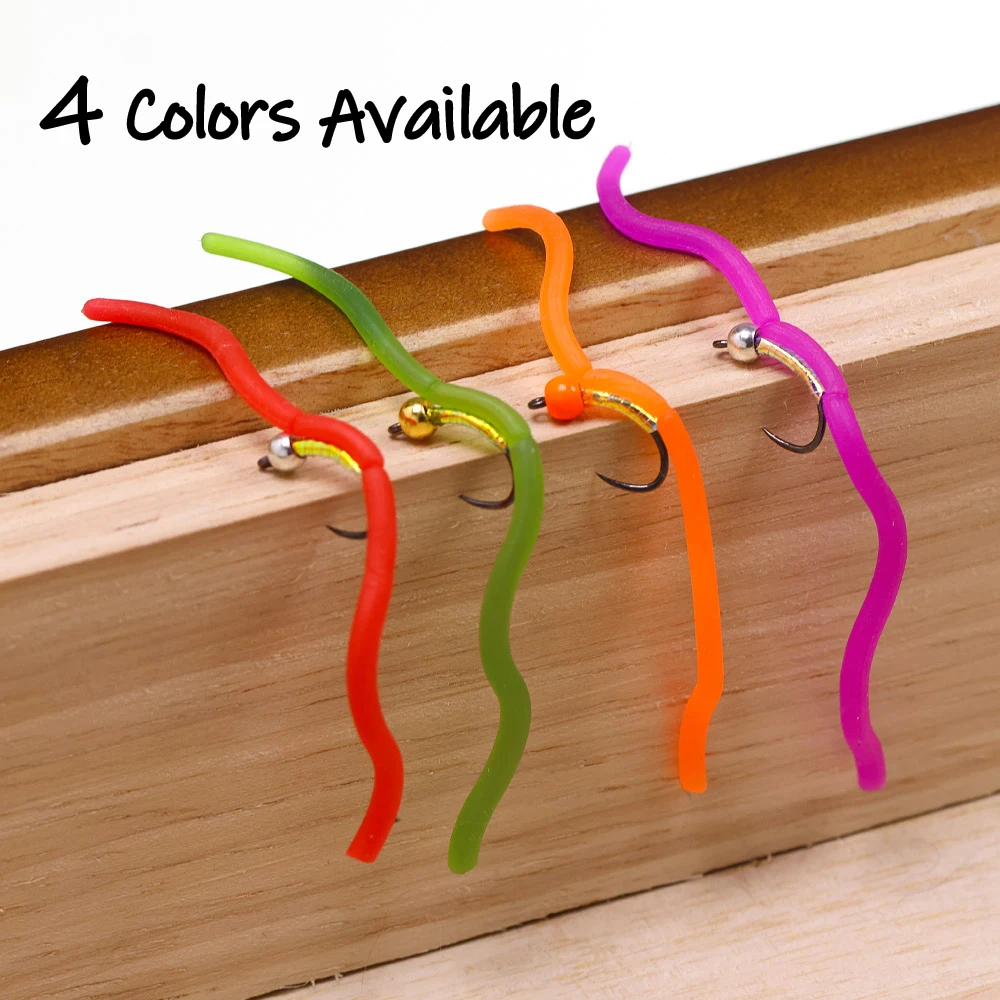 Wifreo 8 piezas # 14 gancho sin púas cabeza de cuentas de latón Flash vientre Squirmy gusano ninfa moscas trucha gris pesca con mosca señuelo cebo - imagen 5