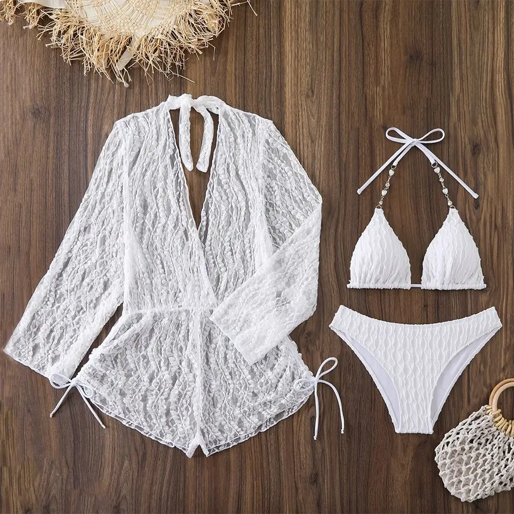 Bikini de manga larga con malla para mujer – Traje de baño playa verano - imagen 4