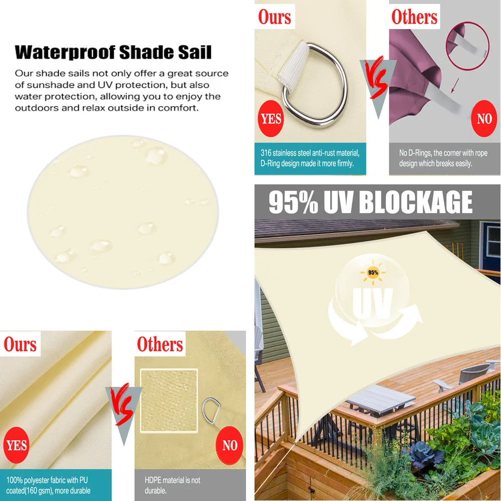 Vela cuadrada rectangular impermeable con Kit de herrajes, toldo de bloque UV 98% para Patio exterior, jardín, refugio solar, tienda grande - imagen 3
