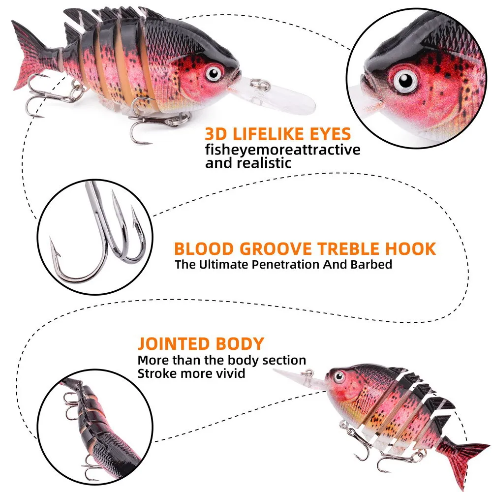 Señuelos de pesca Swimbait Tilapia realistas de 100mm y 16g, cebo duro con anzuelo triple, señuelos multiarticulados para aparejos de pesca de lubina - imagen 4
