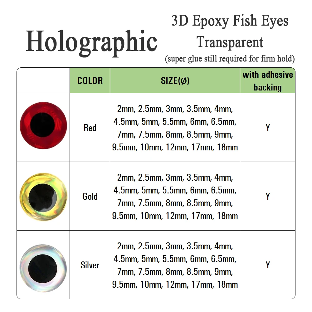 Elllv 2mm ~ 18mm 100 Uds. Ojos de pez epoxi holográficos 3D DIY Material de fabricación de señuelos de pesca para Jig señuelo Crankbaits Popper Streamer - imagen 2