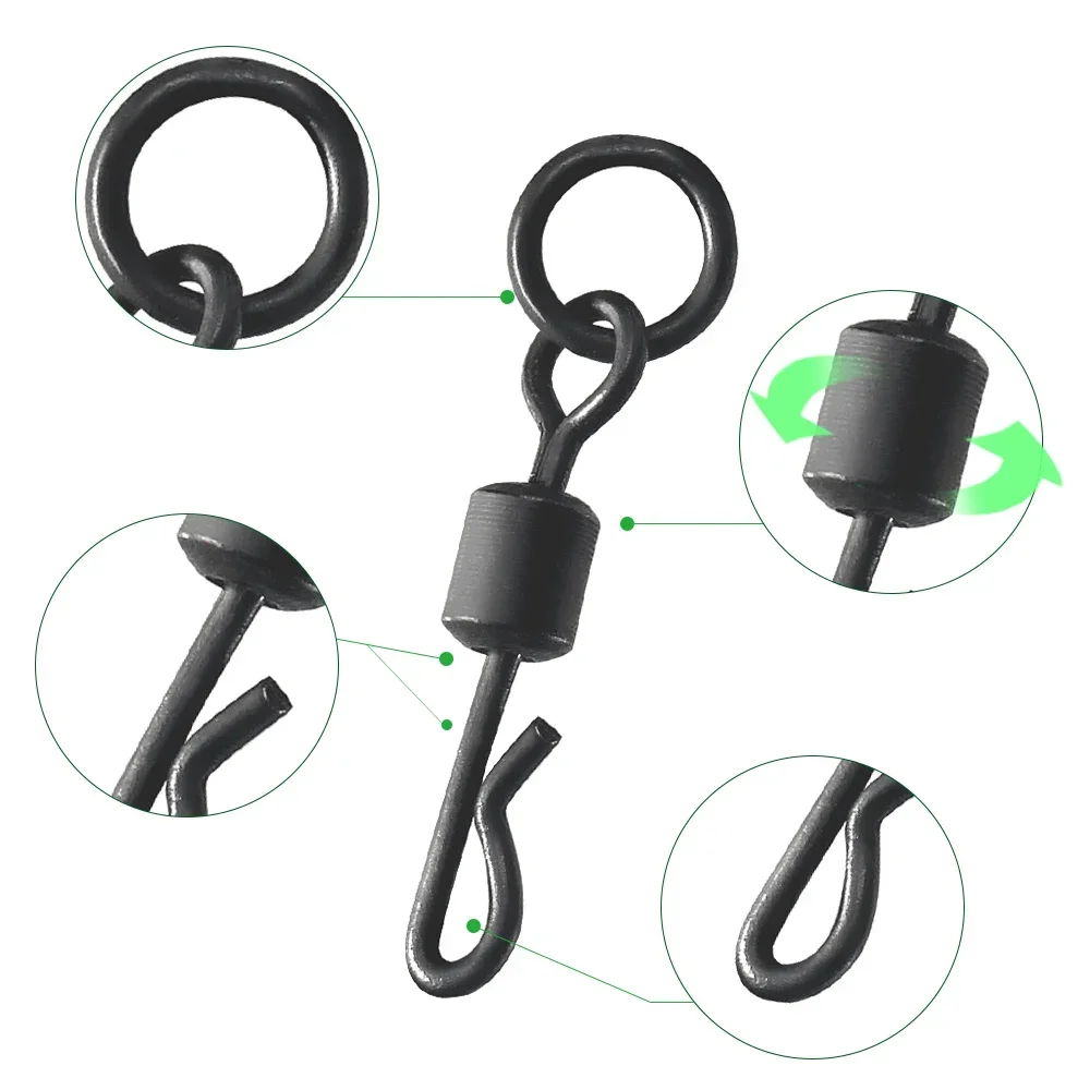 Accesorios de pesca de carpa, giratorio tipo Q con conector de pesca europeo de un solo círculo, accesorios de pesca para biblioteca, 20 o 30 Uds. - imagen 4