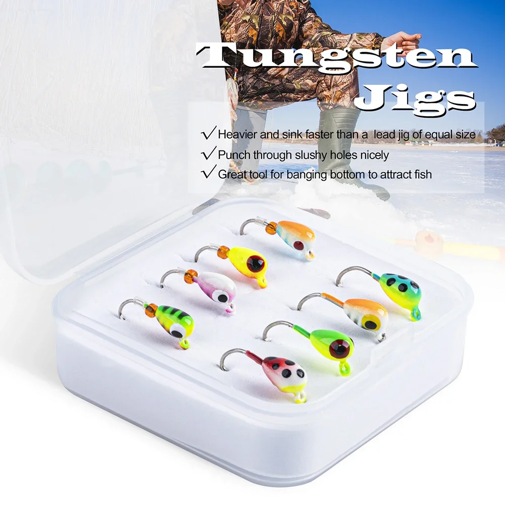 Goture 8 unids/set de plantilla de pesca en hielo de tungsteno para Panfish Crappie Sunfish perca Walleye Pike Bluegill Sunfish Jig Head Hook Set - imagen 5