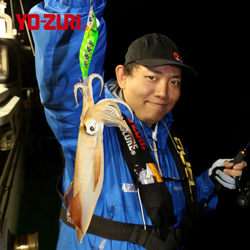 YO-ZURI Youzhu camarón de madera simulado A1818 alas de camarón de plumas barco luminoso pesca calamar señuelo de fundición lejana cebo falso - imagen 4