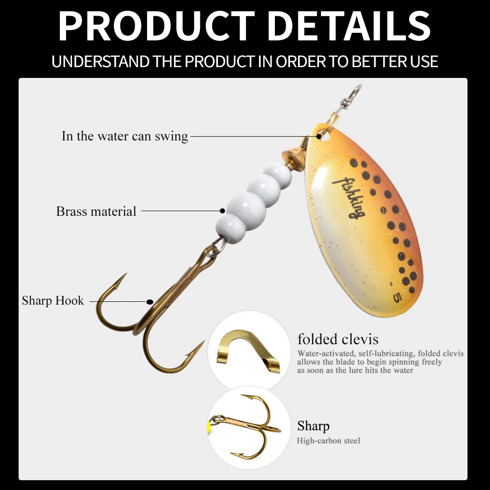 Señuelo de pesca Spinner, 1/3 Uds., 3,4g/4,2g/6,6g/9,8g/13,2g con anzuelo triple, señuelo tipo cuchara de Metal, señuelo de pesca duro, aparejos de pesca - imagen 5