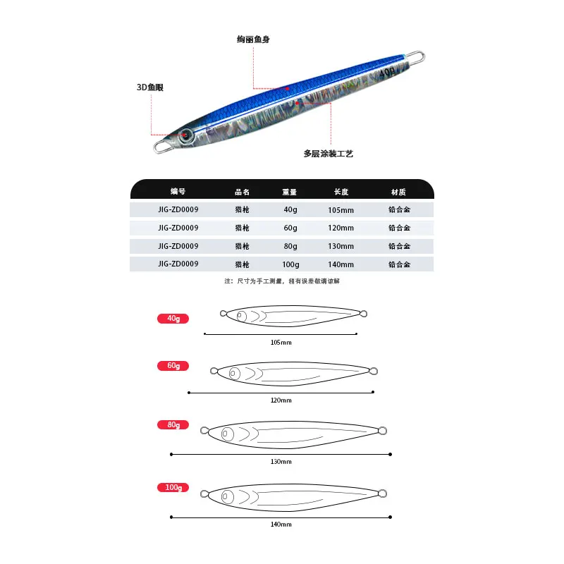 AOCLU Plantilla de Metal con forma de sardina Jigging, señuelos de palo de hundimiento de cebo duro, brillo UV luminoso, sin gancho, 40g, 60g, 80g, 100g - imagen 5