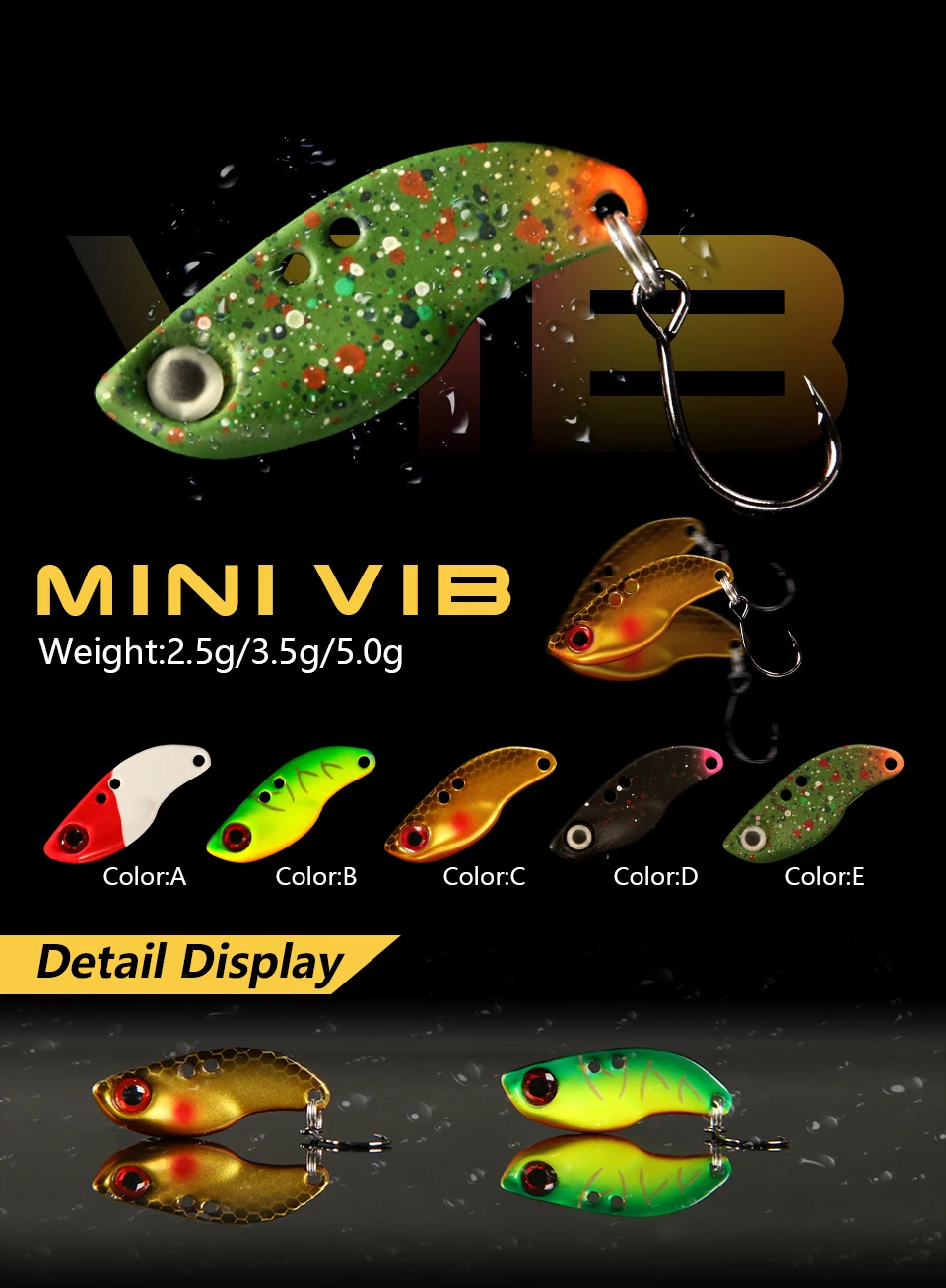 Set de 5 cucharillas VIB metálicas con acabado UV para pesca de trucha y black bass