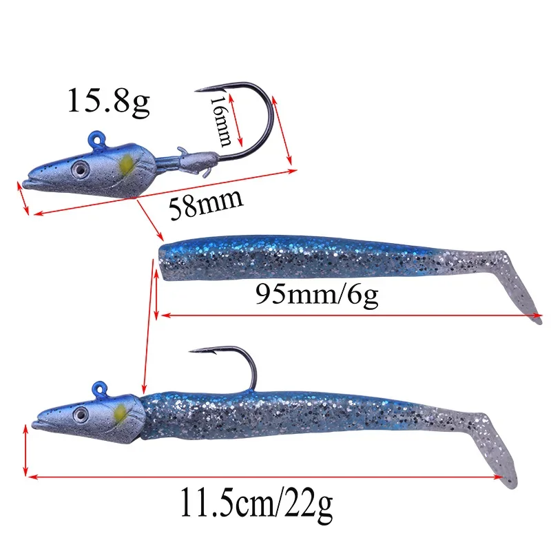 1 unidad de anzuelo con cabeza de anzuelo, señuelo de Pesca de 11,5 cm y 22g, cebo suave de silicona para Pesca en el mar, cebo de goma Artificial, aparejos de Pesca para lubina - imagen 3