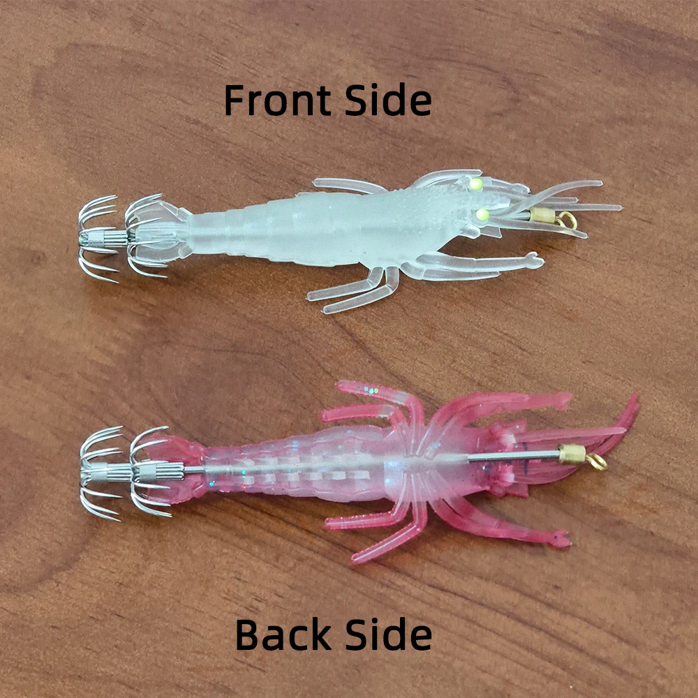Ellllv, 1 unidad, 10cm, 9,5g, señuelo de camarón suave, anzuelo de calamar, anzuelos de doble paraguas, pesca en agua salada, cebo de pulpo Artificial luminoso - imagen 5