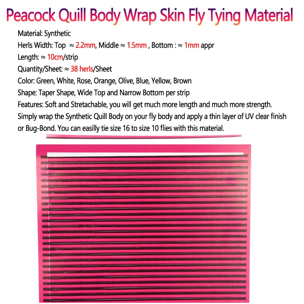 Bimoo 4/8 hojas de pluma de pavo real sintética, envoltura corporal, Material de atado de moscas para la piel, 38Herls por hoja, Señuelos de pesca de trucha con unión de insectos de ninfa - imagen 2