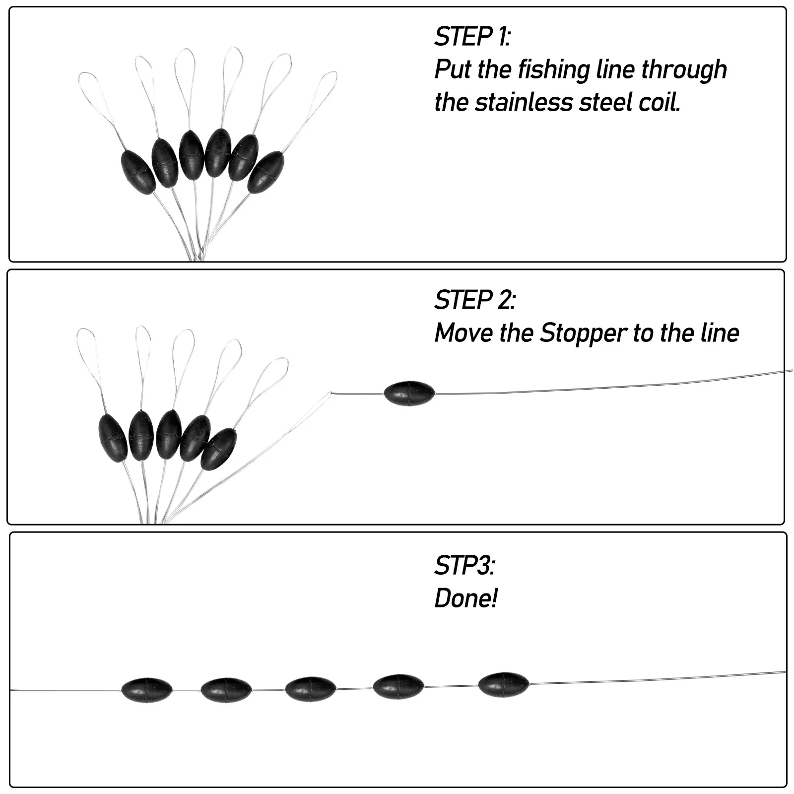 Juego de topes de goma negra para pesca, Conector de línea de bagre flotante, Bobber, tapón cilíndrico ovalado, 50 unidades - imagen 4