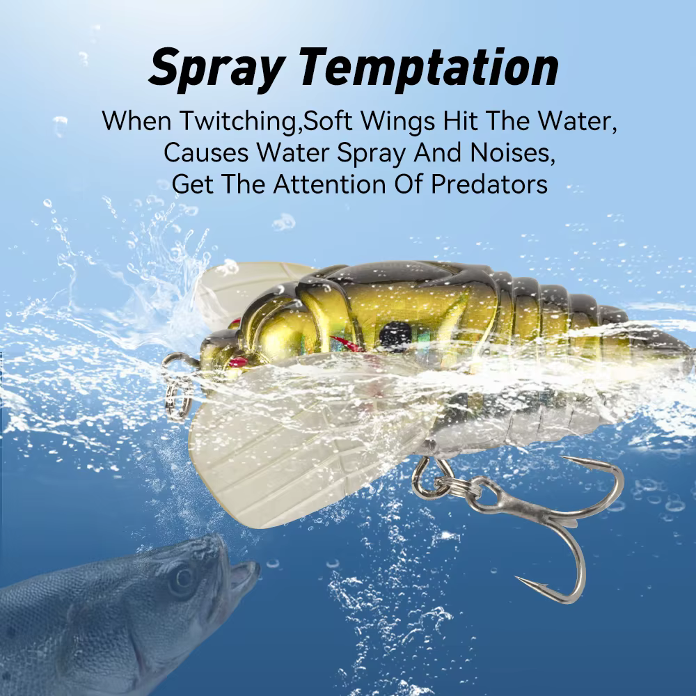 Señuelos de pesca flotantes Kingdom Topwater 40mm 55mm simulación cigarra cebo duro agua salada insecto biónico columpio Wobbler señuelo de pesca - imagen 5