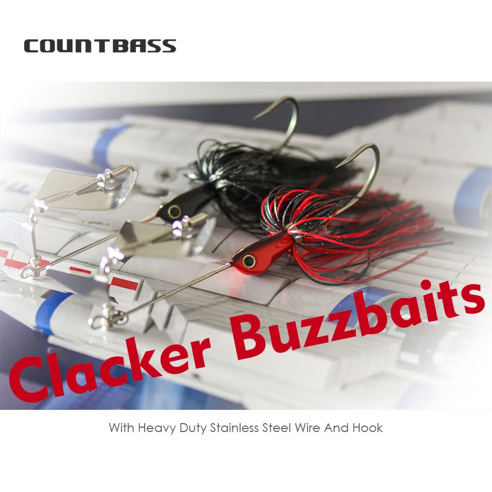 COUNTBASS Clacker Buzzbaits 5/8oz con anzuelo de acero inoxidable 6/0 Señuelos de pesca de lubina Falda de silicona Baitss de alambre - imagen 4