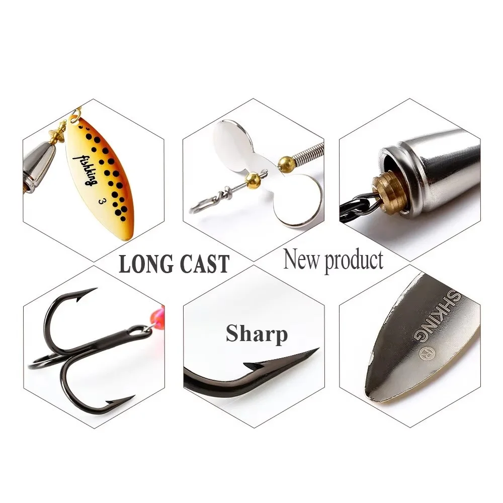 Señuelo de pesca de fundición larga de 15g, cebo giratorio, cebo Artificial Matel, señuelo duro con anzuelos triples, cuchara, Lucio, aparejos de pesca de lubina - imagen 5