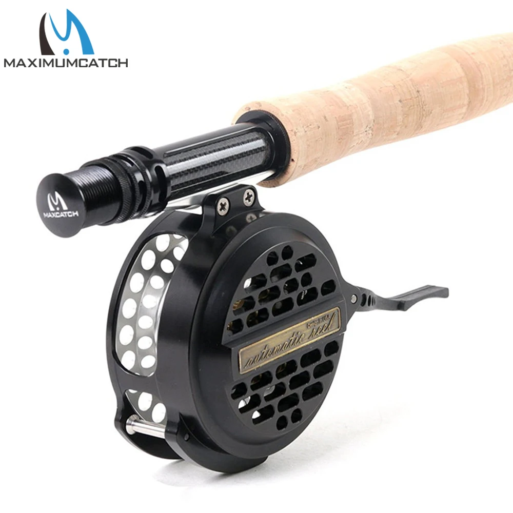 Carrete de pesca con mosca Maximumcatch Y4 70, carrete súper ligero de aluminio mecanizado automático para trucha salmón (plateado/negro) - imagen 4