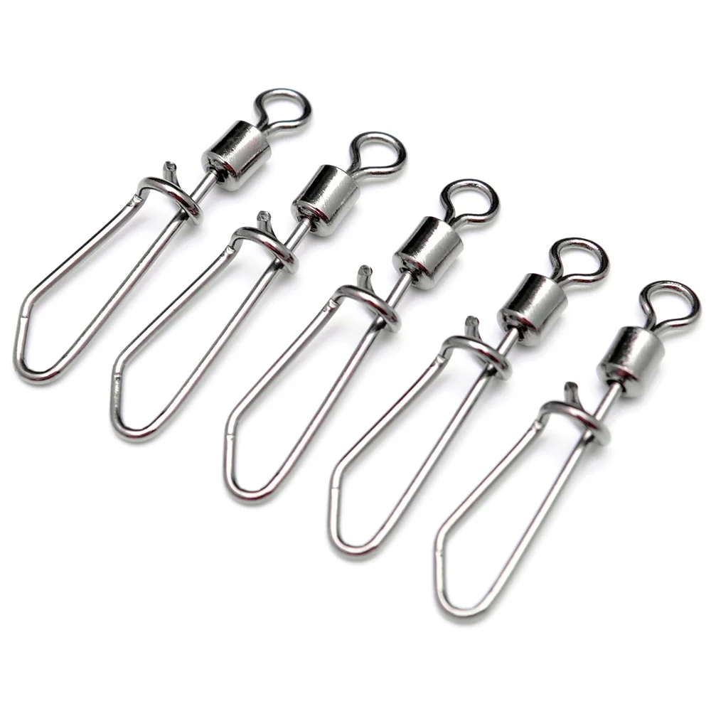 20 piezas-rodamiento de barril de pesca giratorio, Clip de remolino de cambio rápido, Conector de señuelo de gancho de acero inoxidable, aparejo de Clip fácil para lubina - imagen 3