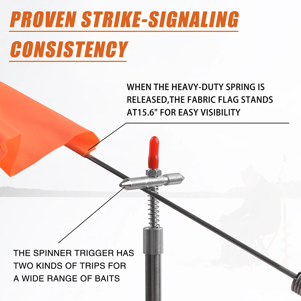Punta de caña de pescar en hielo con bandera plegable naranja, accesorios de pesca en hielo, aparejos de invierno, 1 pieza, 2 piezas - imagen 3