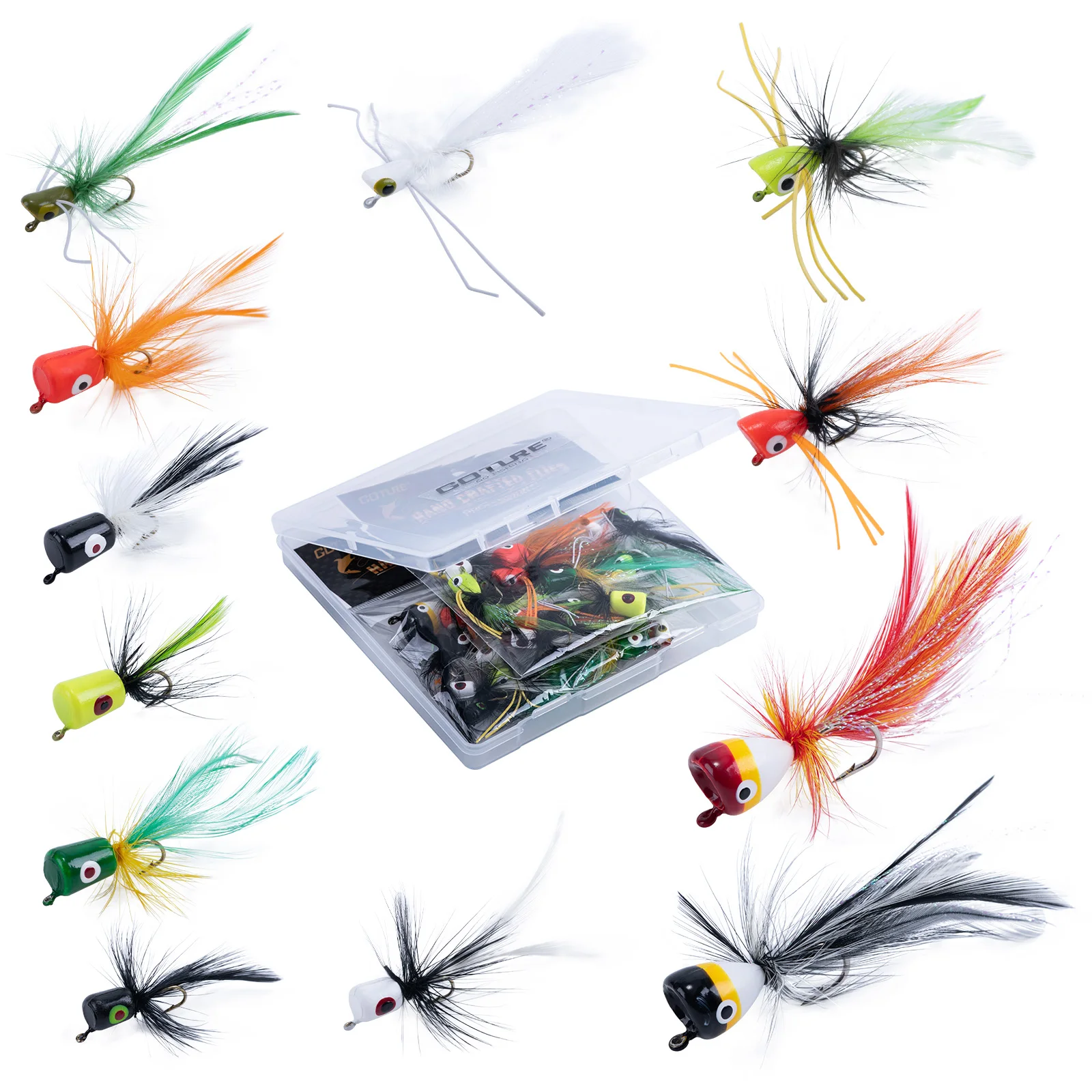 Goture 16-46 Uds Kit de señuelo Popper de pesca con mosca, Topwater colorido Poppe HardBait moscas de pesca con mosca seca con ganchos para trucha lubina