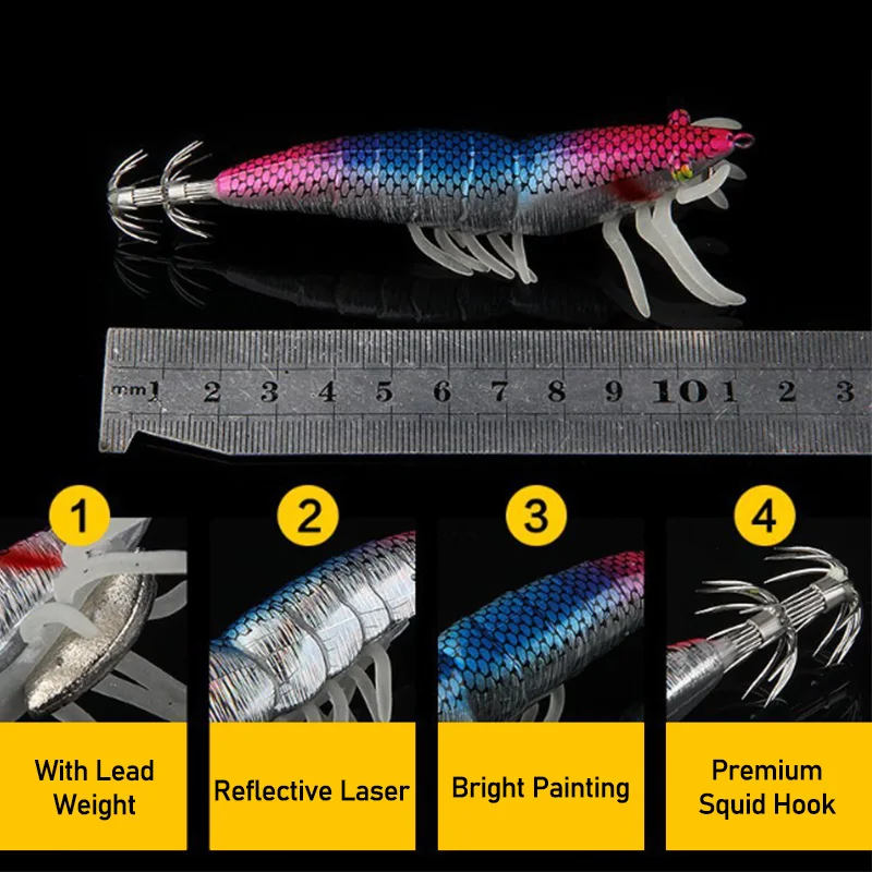 Experimente el mejor señuelo de pesca con gancho de calamar y pintura brillante para una mejor visibilidad