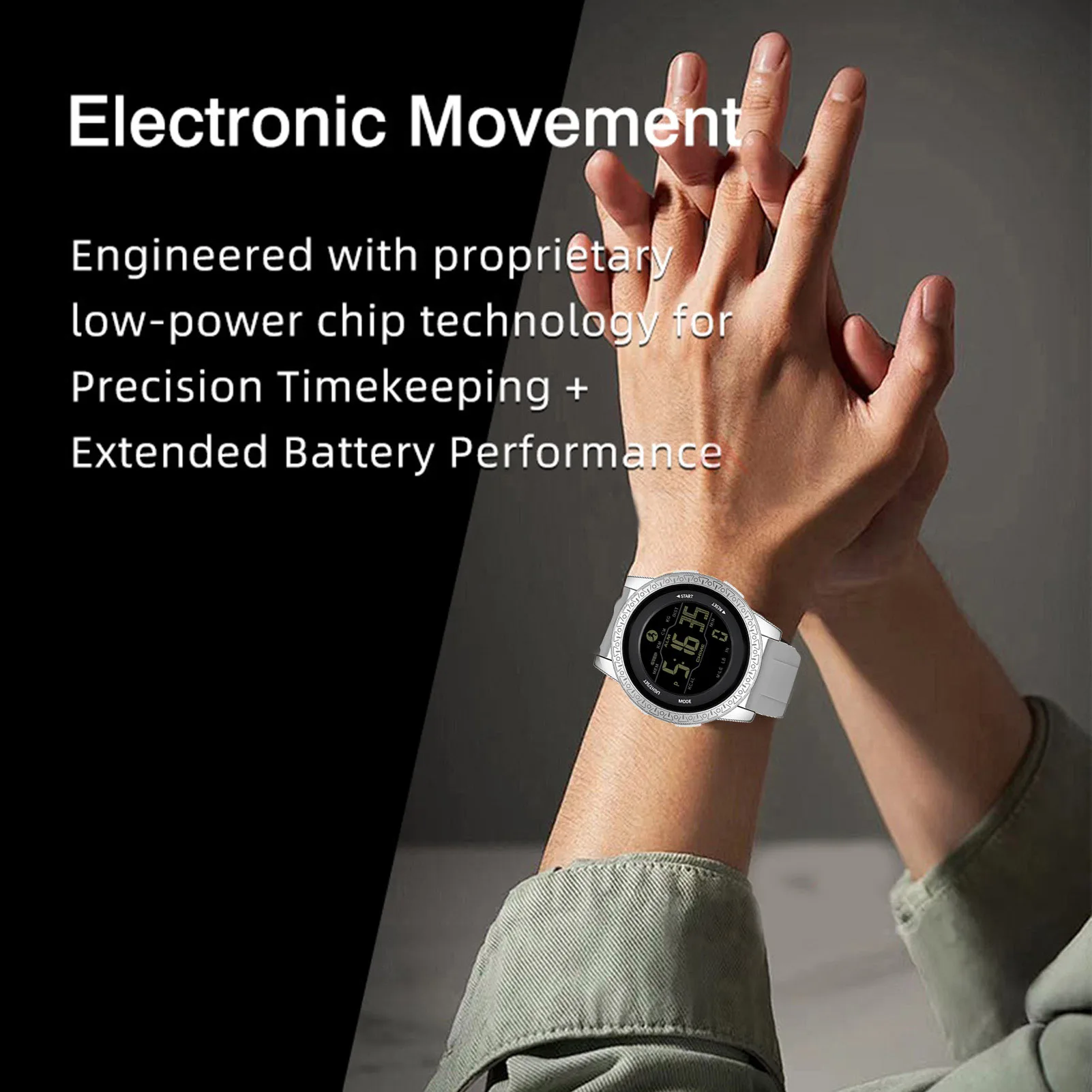 Reloj deportivo para exteriores 50M resistente a la lluvia FSTN pantalla semitransparente reloj de pulsera Dual City Time para mujer - imagen 3