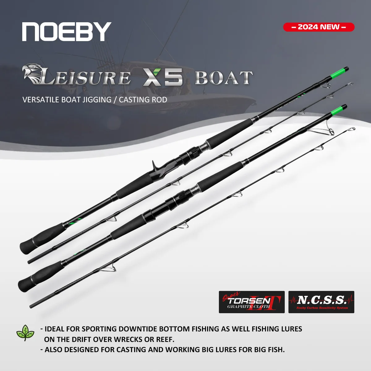 Noeby-caña de pescar para barco, caña de Jigging versátil para barco, cañas de pescar de mar para juego grande de atún, arrastre máximo de 19kg, 80-300g, 1,83 M,2,13 m,2,43 m