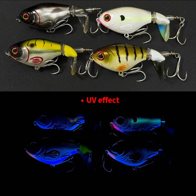 Señuelo de Pesca Popper Topwater pintado con rayos UV, cebo de plástico duro para Lucio, cola giratoria Isca Artificial, Pesca 9066 - imagen 3