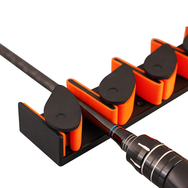 Estante de colocación de caña de pescar montado en la pared, estante de exhibición de poste de señuelo sin agujeros antideslizantes de EVA en caja, estante de almacenamiento de caña de pescar - imagen 2