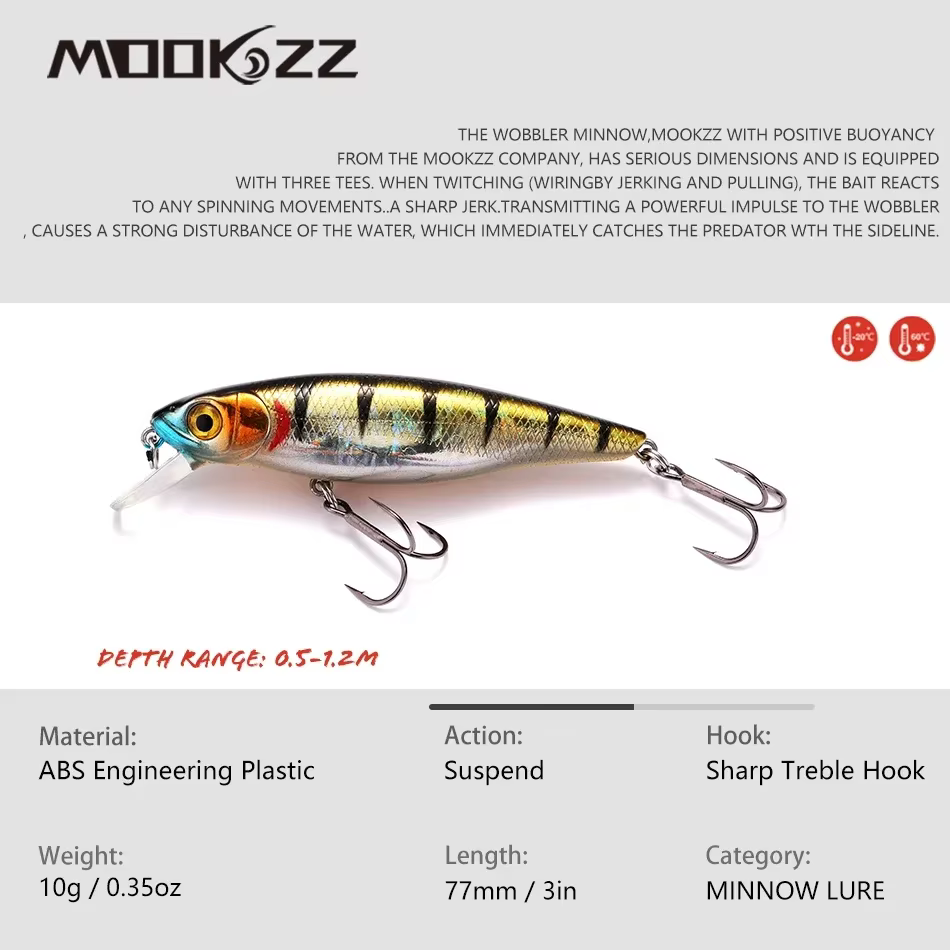 MOOKZZ-señuelo de pesca duro, cebo de pesca, aparejos artificiales, cebo, 77MM, 10G, 2023 - imagen 2