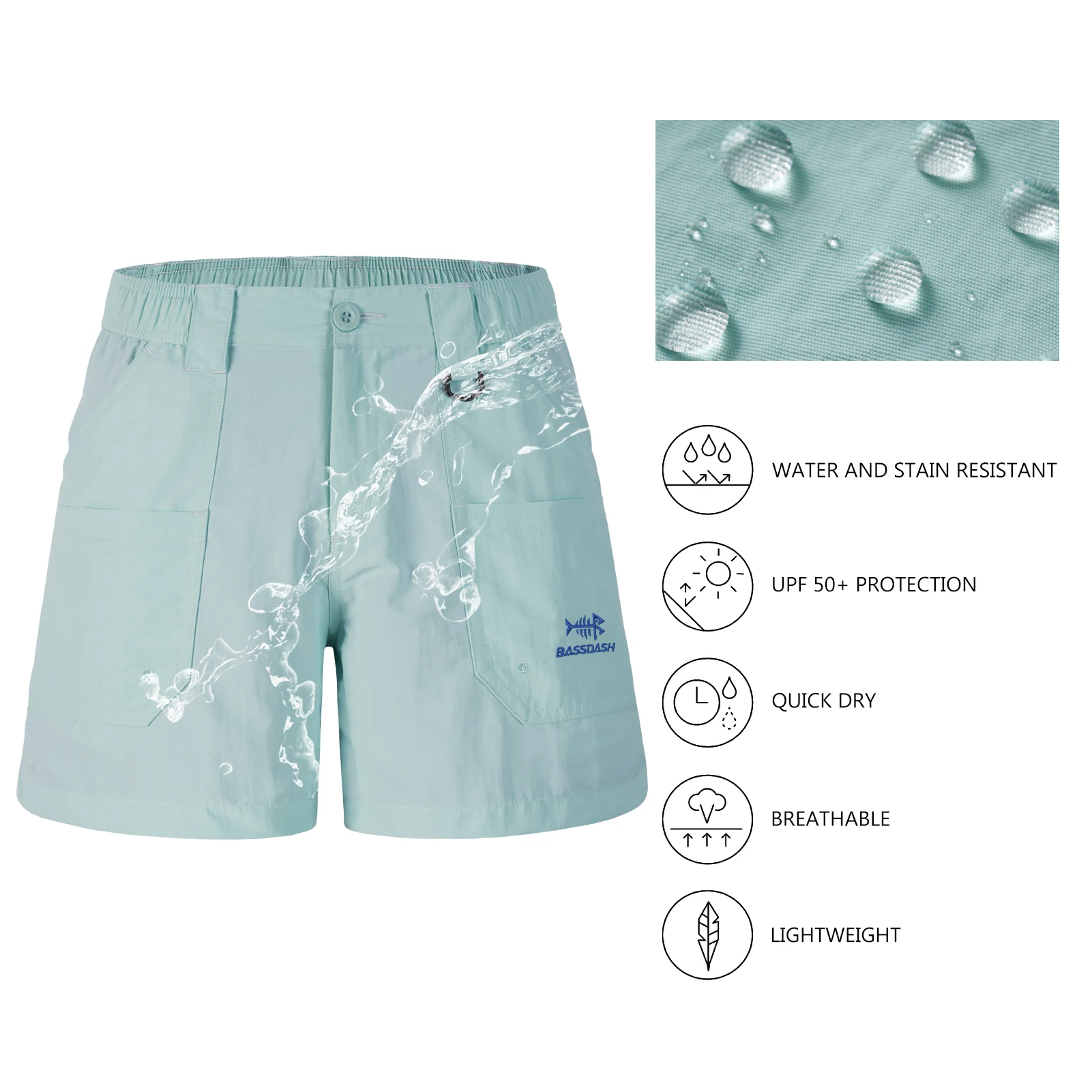 Bassdash-pantalones cortos de pesca para niños y niñas, Shorts de secado rápido, resistentes al agua, con bolsillos, para senderismo, FP03Y, 5 ", UPF 50 + - imagen 4