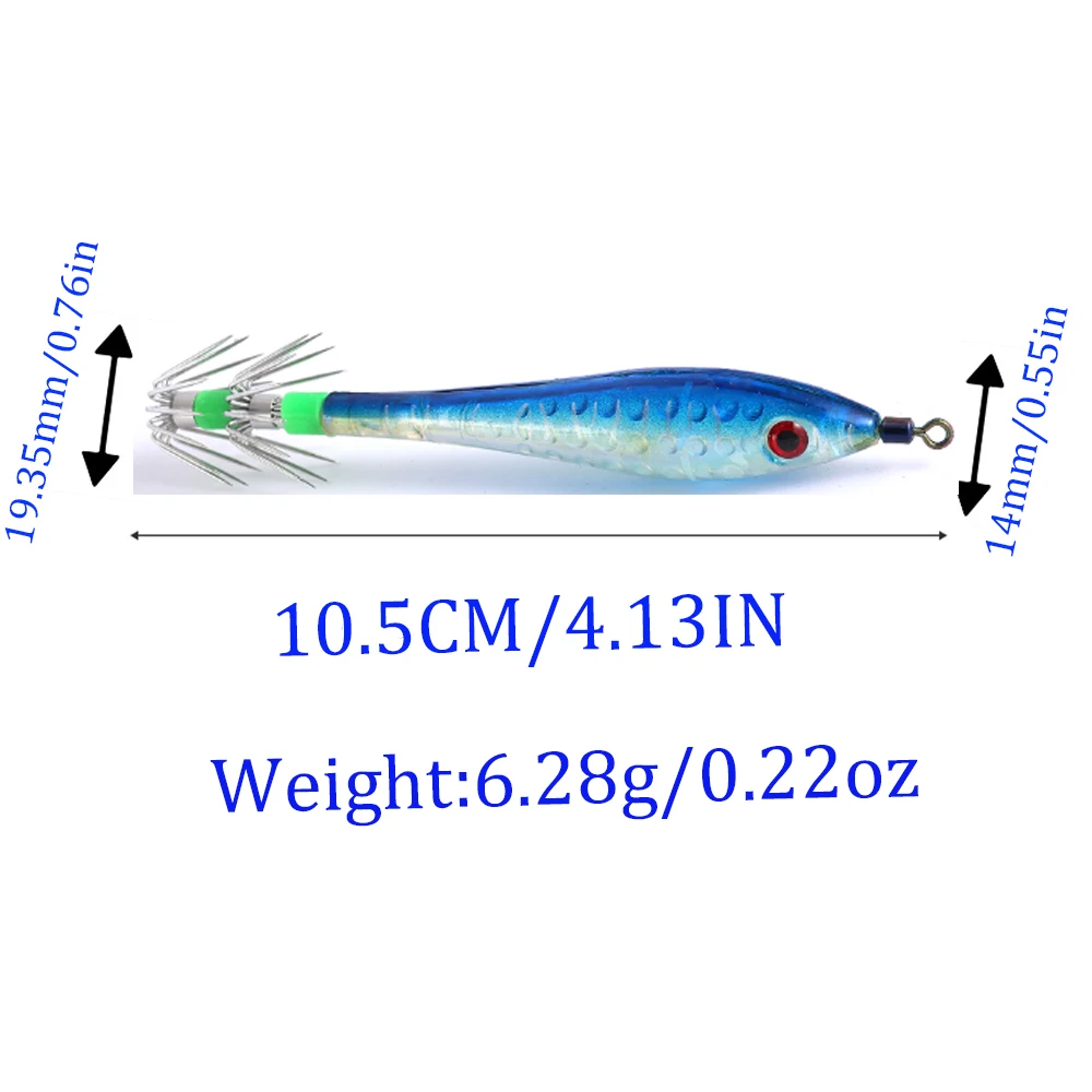 5 uds anzuelos de calamar noctilucentes software de simulación artificial cebo falso, gancho de abrazadera de calamar tubo de soplado pesca camarones de madera - imagen 3