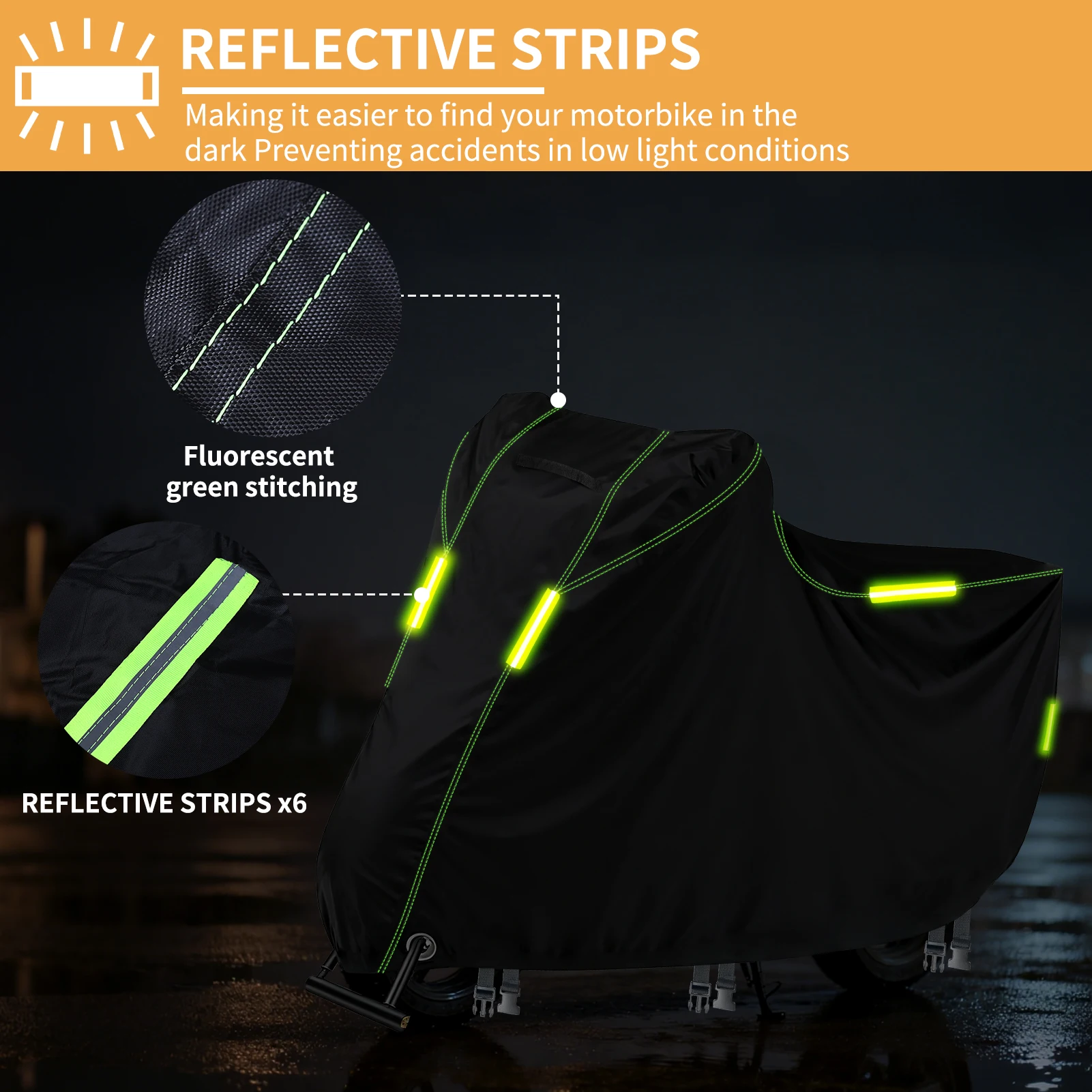Funda impermeable moto 210D con tiras reflectantes, candado y bolsa - imagen 5