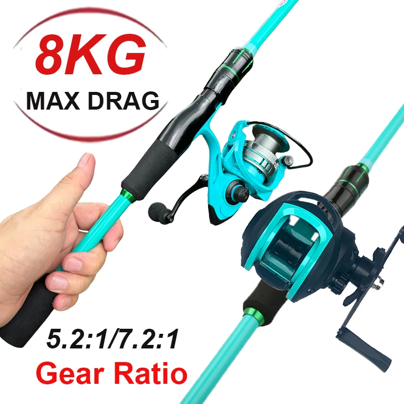 Caña de pescar para viaje, surf, Baitcasting, Combo de carrete giratorio suave, arrastre máximo de 8KG, señuelo de carbono súper ligero, 1,8/2,1 m - imagen 4