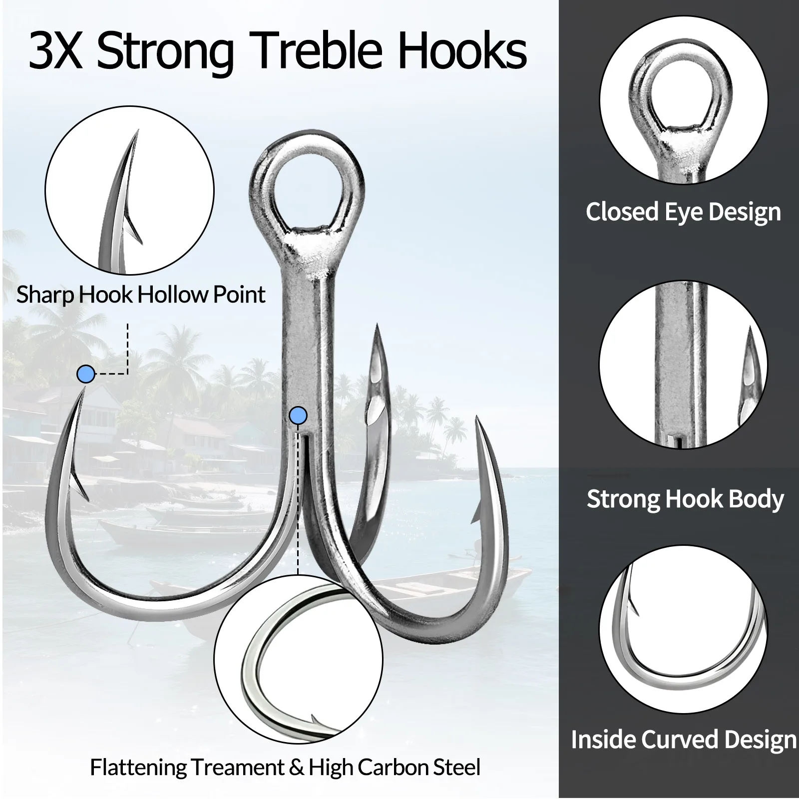 Anzuelos triples de pesca 3X fuertes 25 ~ 100 Uds anzuelo de pesca de agua salada Crankbait Spinners señuelos duros anzuelo de repuesto trucha atún salmón - imagen 2