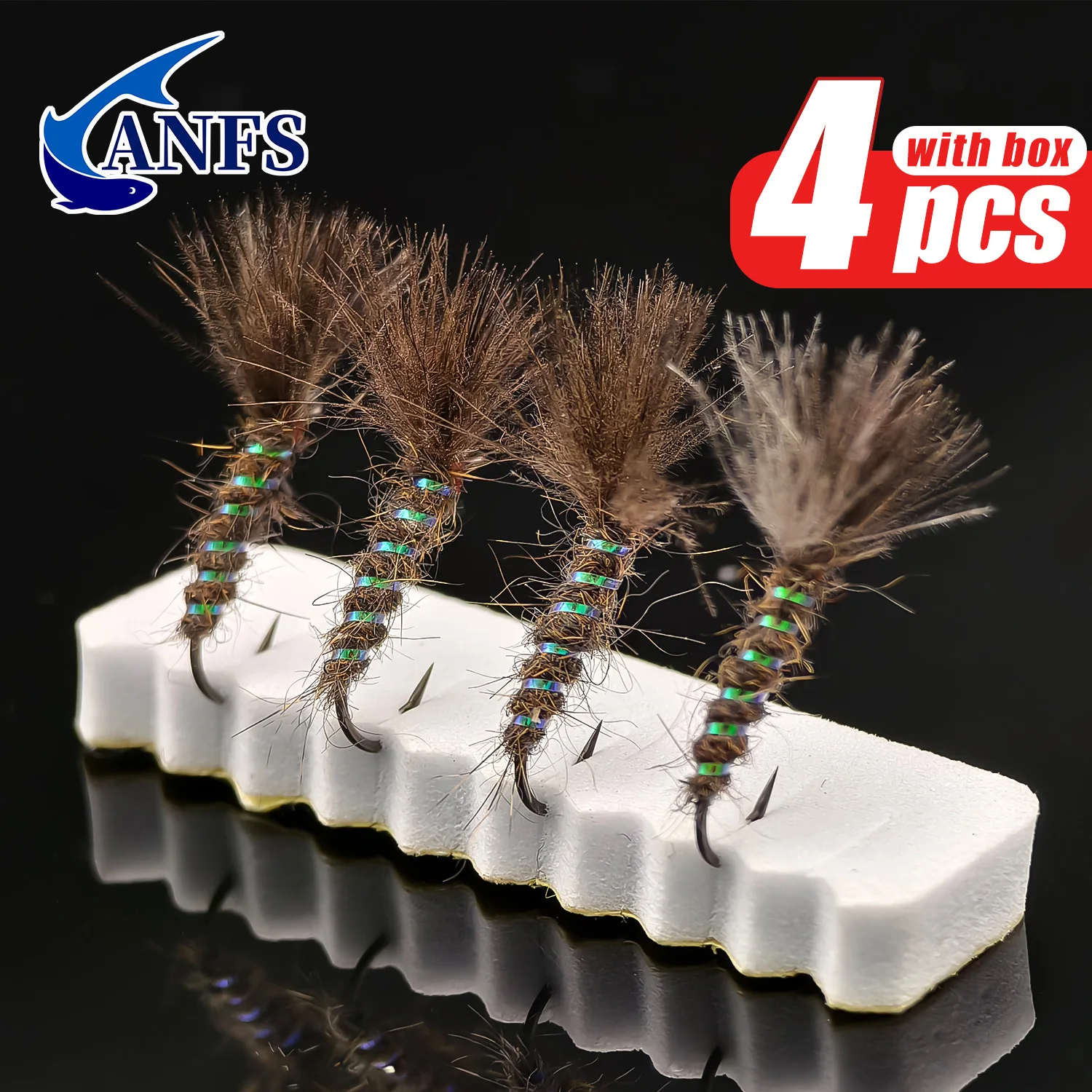 ANFS 4 Uds CDC Hares volante de oreja mosca de trucha con caja de mosca, moscas de trucha secas, regalo de pesca con mosca de trucha