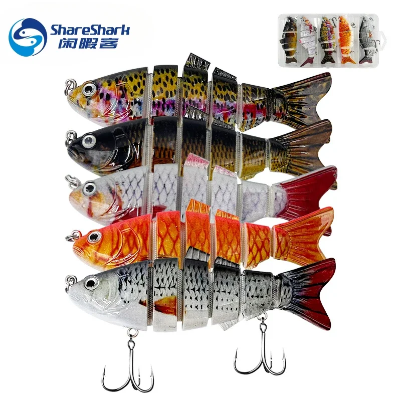 Señuelos de Pesca para lubina, cebos duros de hundimiento lento, conjunto de señuelos de trucha de agua salada, multiarticulado Swimbait, 5 unids/lote por caja