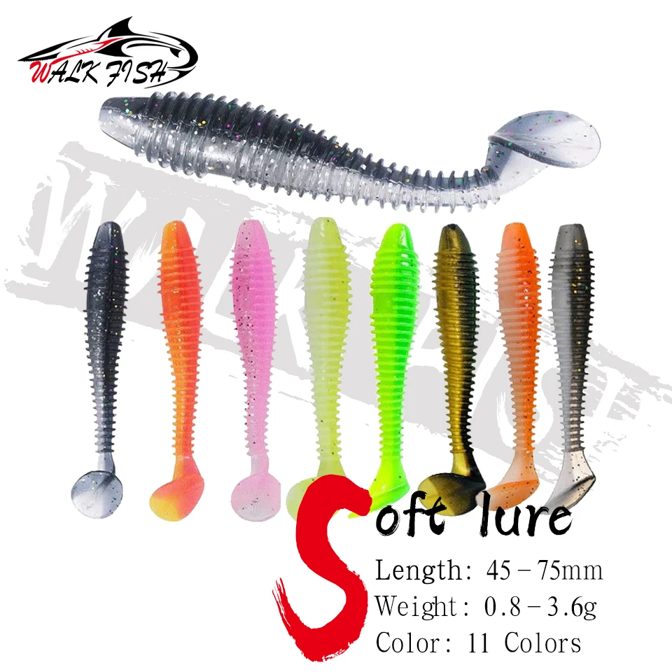 WALK FISH-señuelo de hilo con cola en T, cebo suave de dos colores, anzuelo con cabeza de plomo, cola en T, larva, perca, cebo de pez mandarín, 10 Uds. - imagen 2