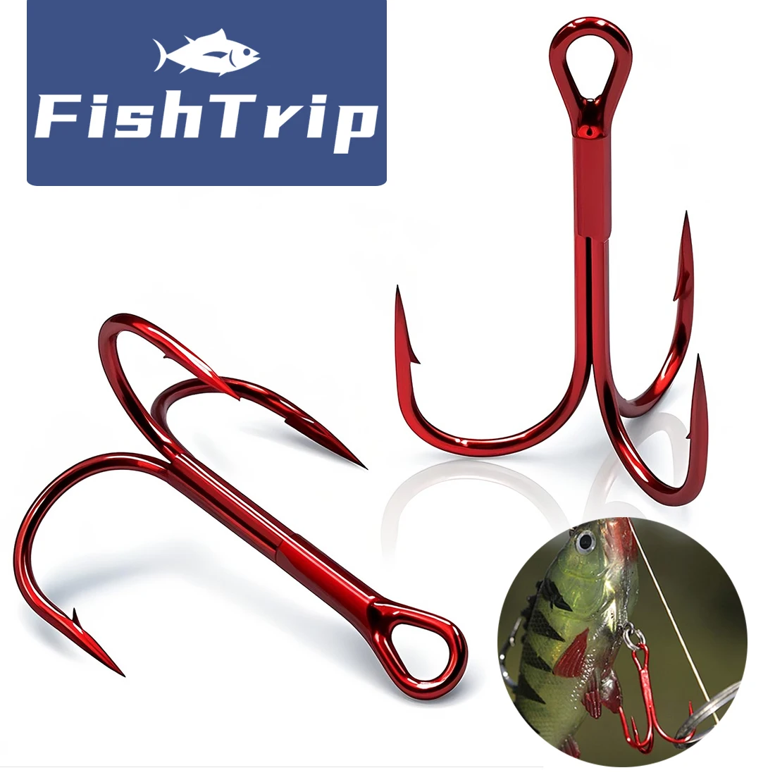Anzuelos Triples rojos FishTrip – Acero carbono para lubina y mar