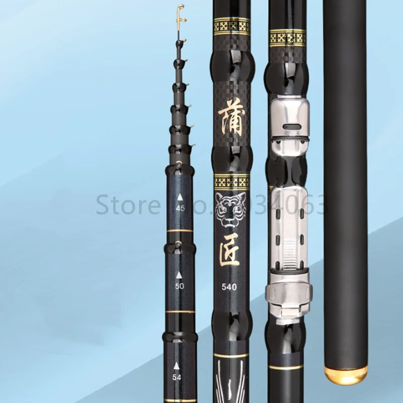 Caña de pescar telescópica de posicionamiento ajustable, giratoria de carbono portátil, ultraligera, dura, 4,5 m, 5,4 m, 6,3 m, 7,2 - imagen 3